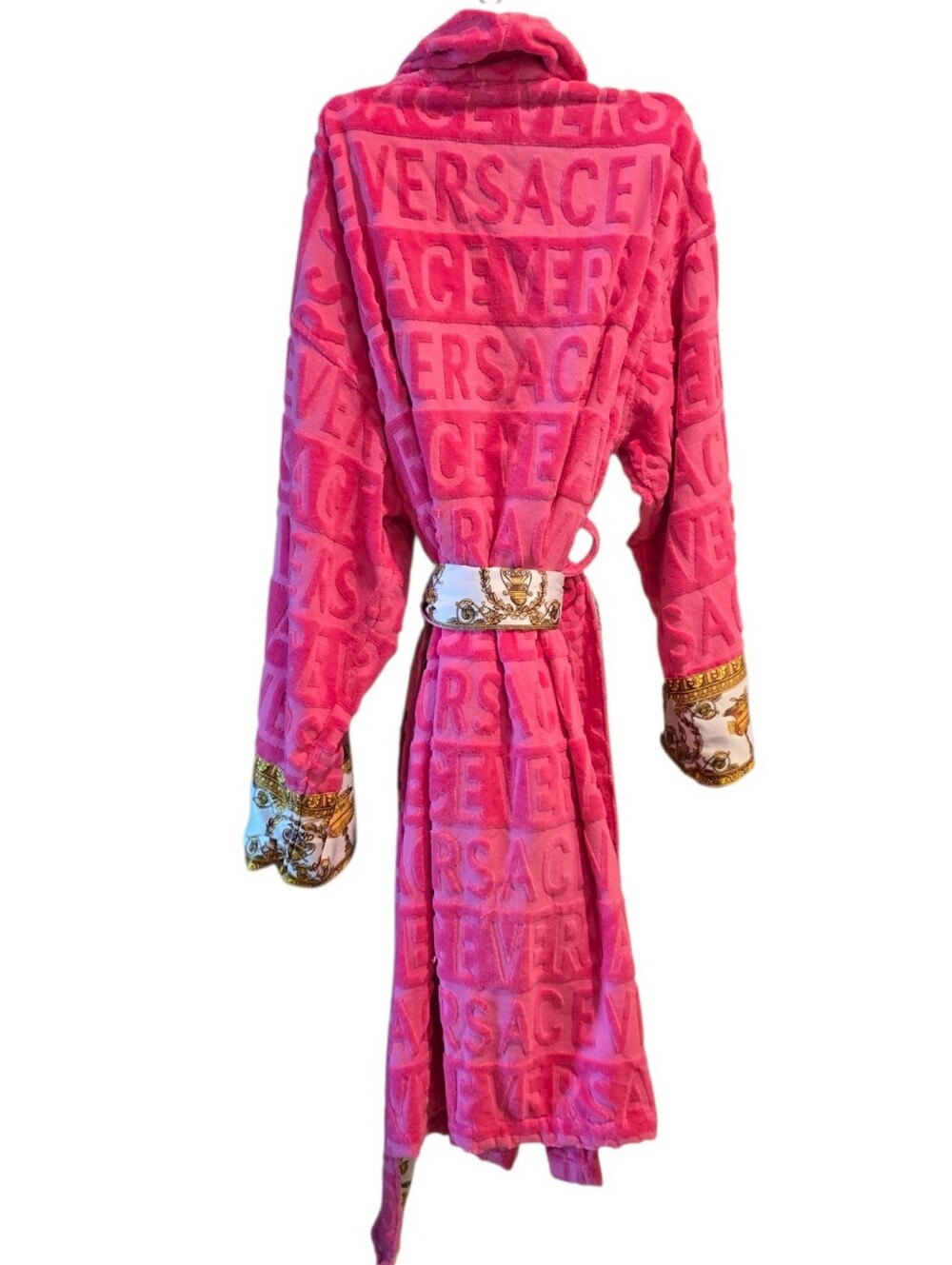 VERSACE I š©· Baroque Embossed Spell Out Robe Bath Robe - Picture 3 of 7